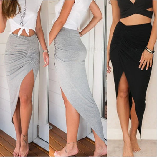 2023 New Sexy Irregular Skirts Women Summer Charm Split Long Skirt Slim Party Bodycon Skirt gray black